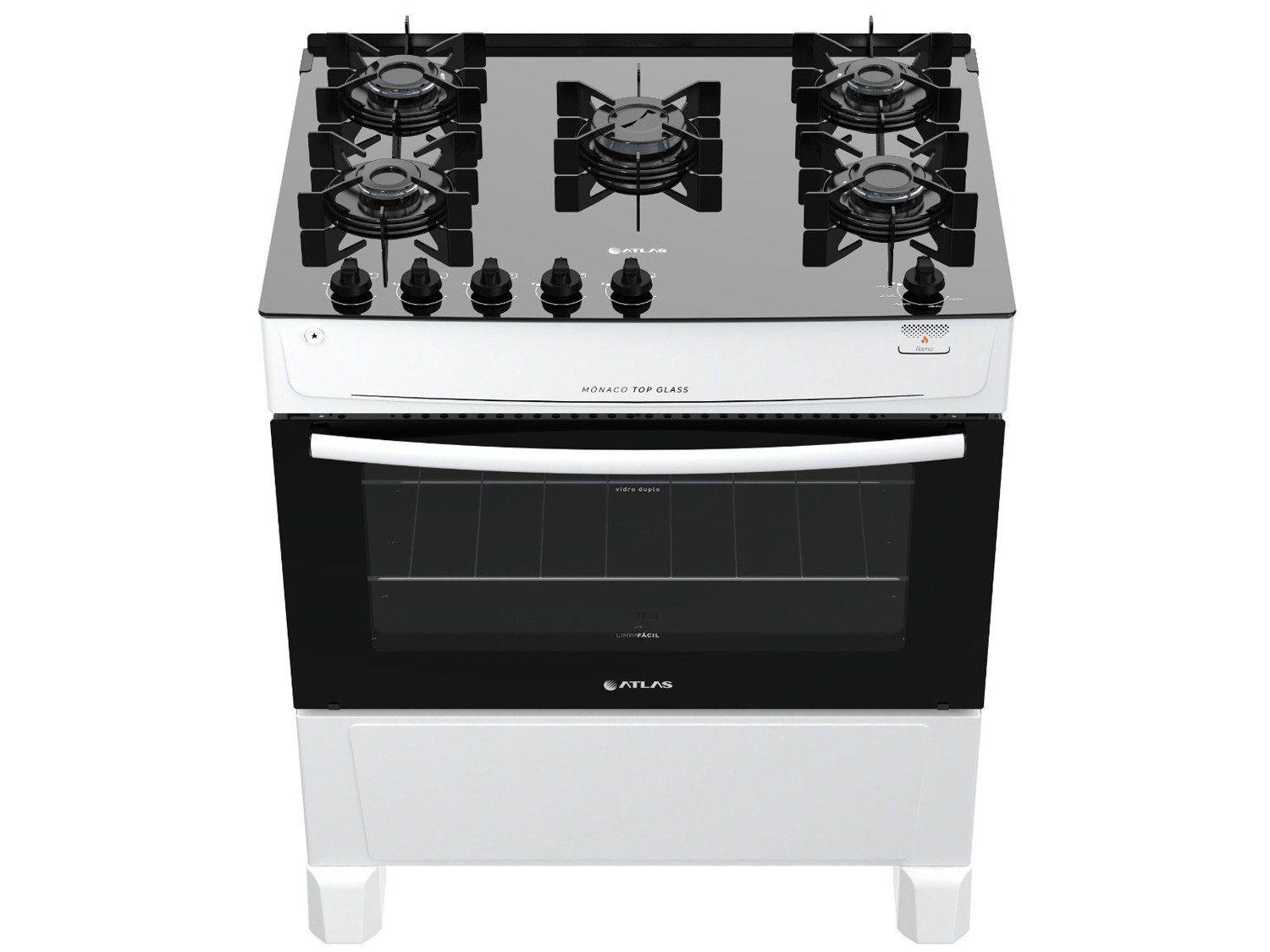 Fogão 5 Bocas Com Mesa de Vidro Atlas Mônaco Top Glass Bivolt