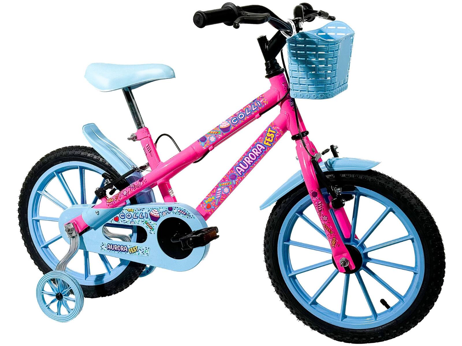 Bicicleta Infantil Aro 16 Colli Aurora Fest Freio V-Brake Cestinha - Rosa
