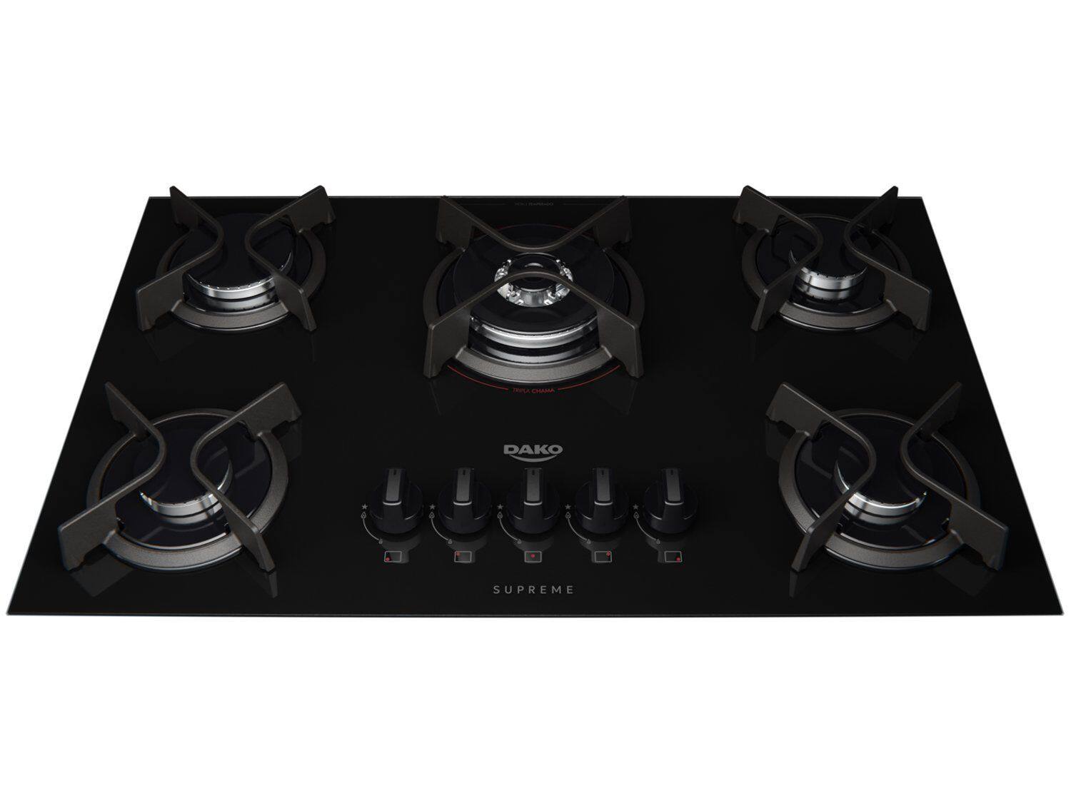 Cooktop Supreme 5 Bocas Automático Mesa de Vidro Mega Chama Bivolt Dako