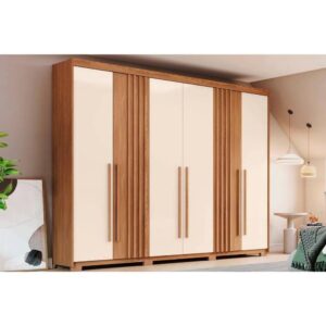 Guarda Roupa Casal 6 Portas e 4 Gavetas c/ Pés Norton Nature/Off White - Henn