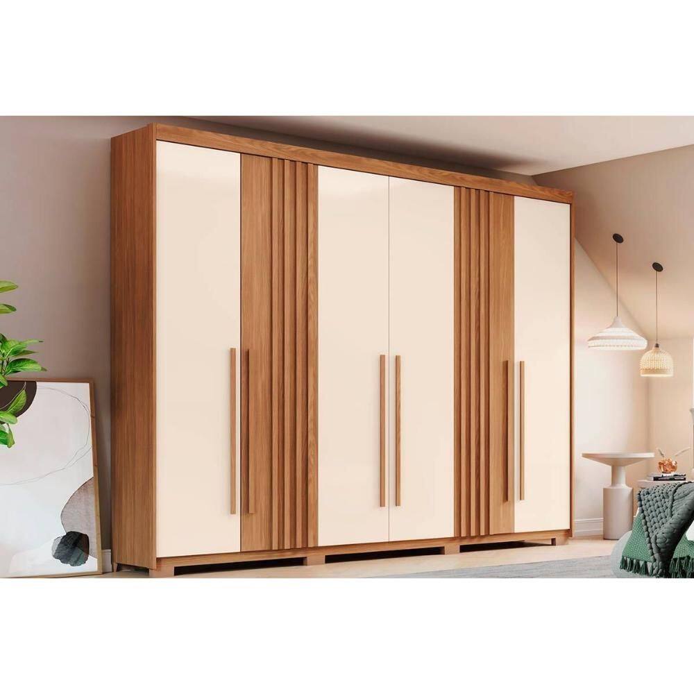 Guarda Roupa Casal 6 Portas e 4 Gavetas c/ Pés Norton Nature/Off White - Henn