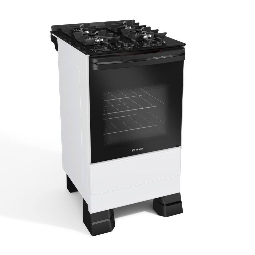 Fogão 4 Bocas Mueller com Mesa de Vidro e Forno 48L Branco Bivolt - MFV4BF