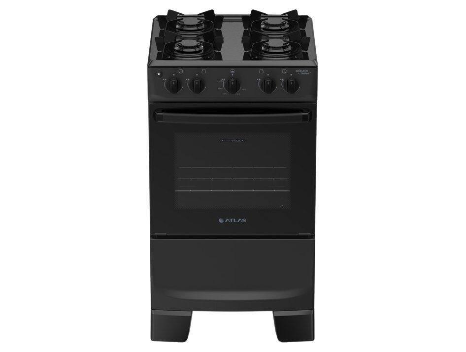 Fogão 4 Bocas Atlas Mônaco Lustro Com Mesa De Aço Bivolt Preto