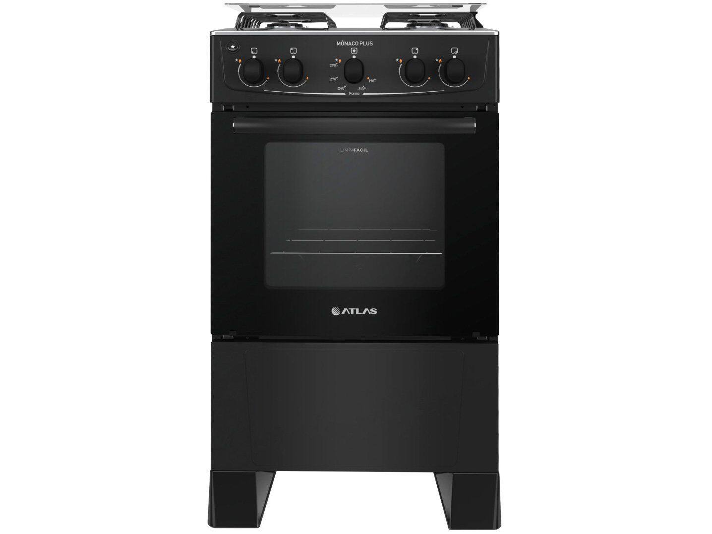 Fogão 4 Bocas Atlas Mônaco Plus Com Mesa Inox E Acendimento Automático Preto Bivolt