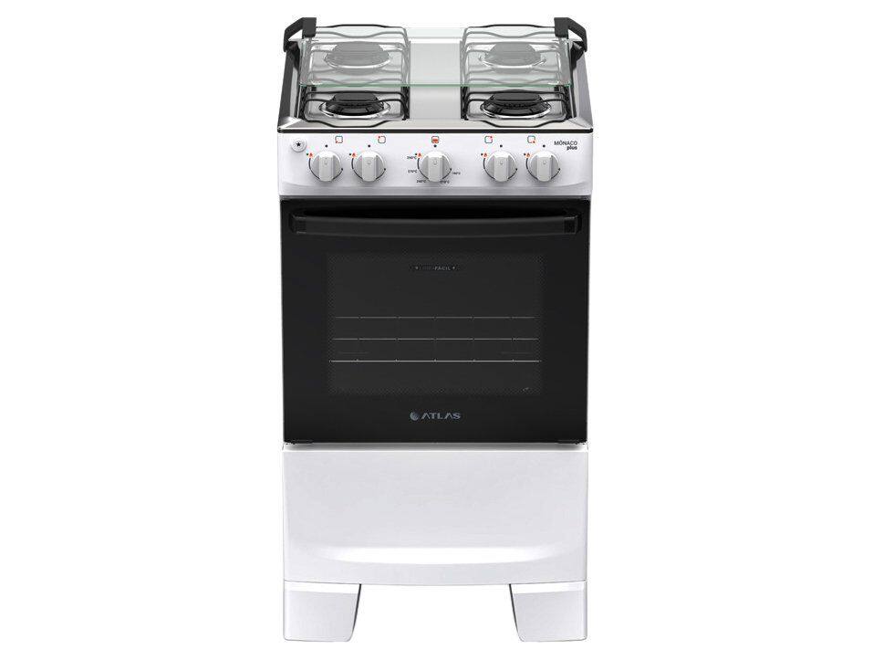 Fogão Mônaco Plus 4 Bocas Automático Mesa de Inox Forno Atlas