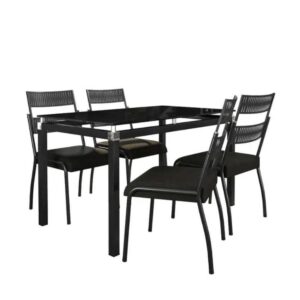 Conjunto de Mesa 4 Cadeiras Tampo Vidro com Assento Estofado Copenhague Fabone