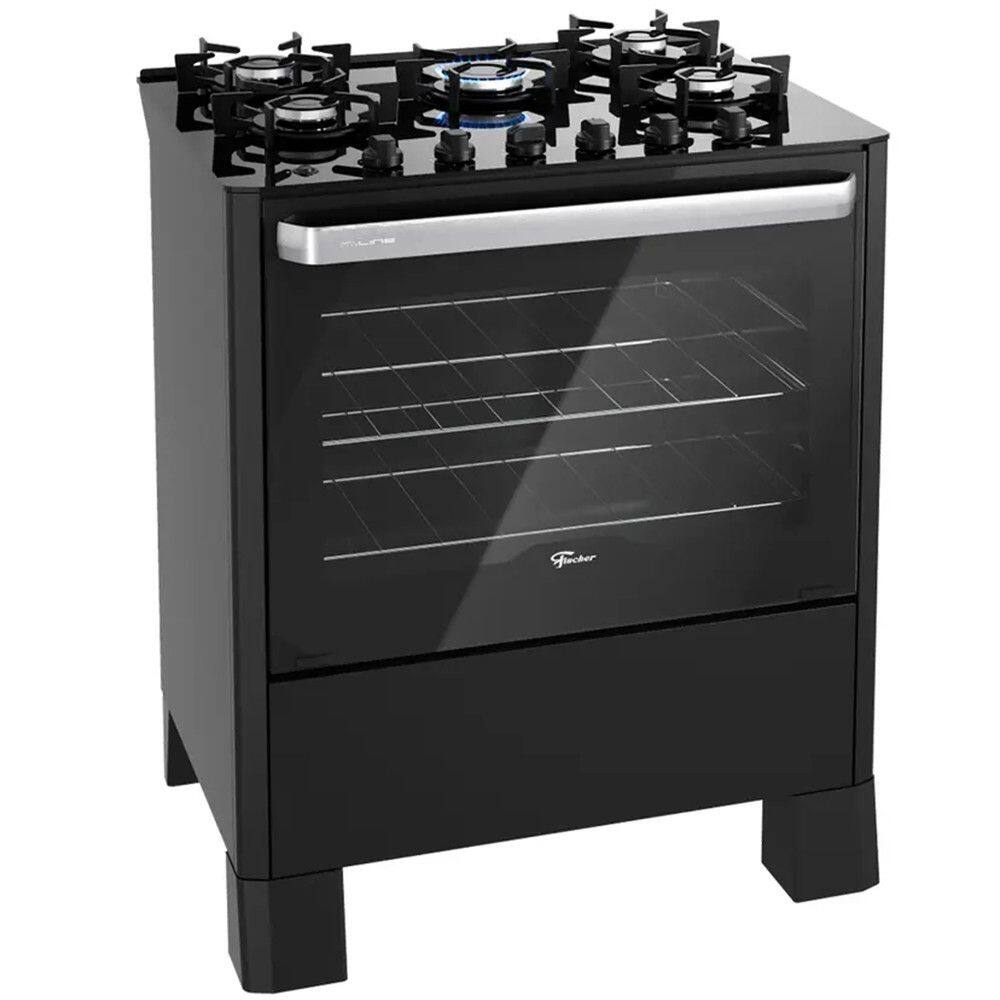 Fogão Fischer Fit Line 5 Bocas Automático Mesa de Vidro
