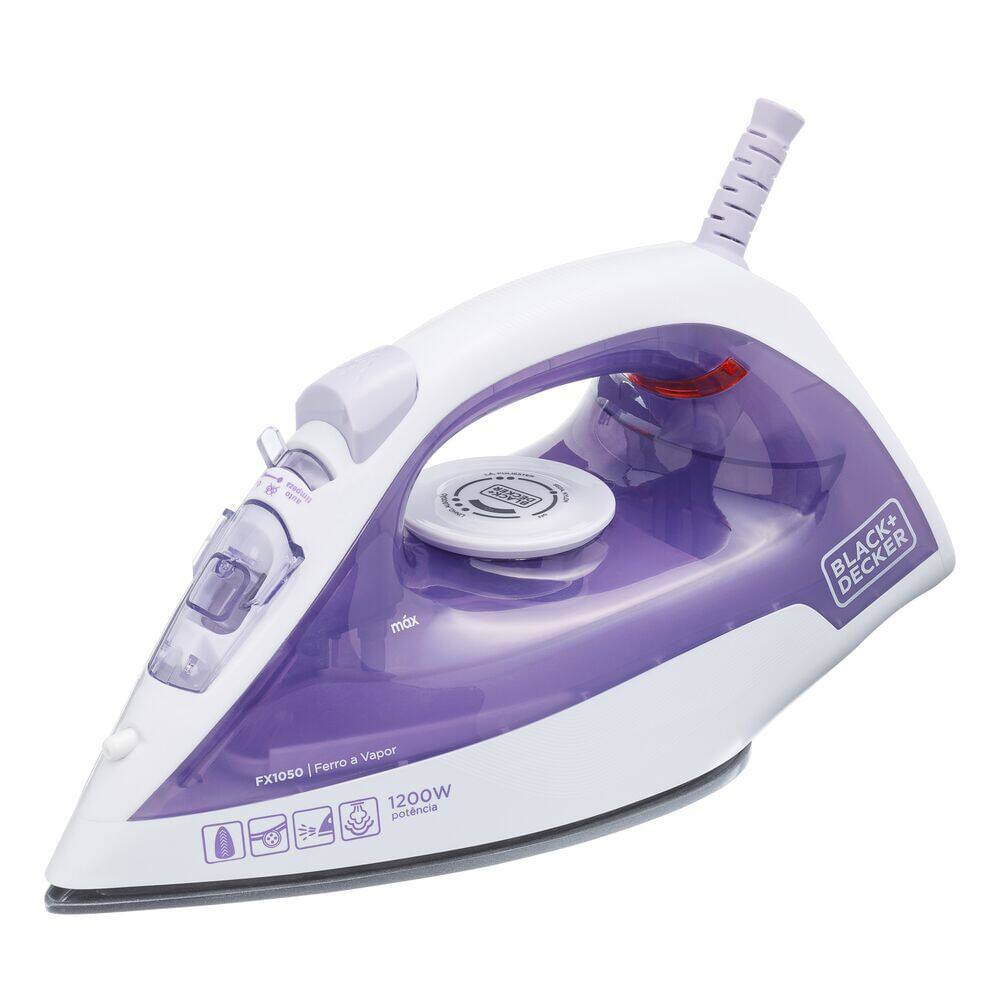 Ferro de Passar a Vapor Spray 1200W Black & Decker FX1050 com Base Antiaderente Roxo e Branco 127V