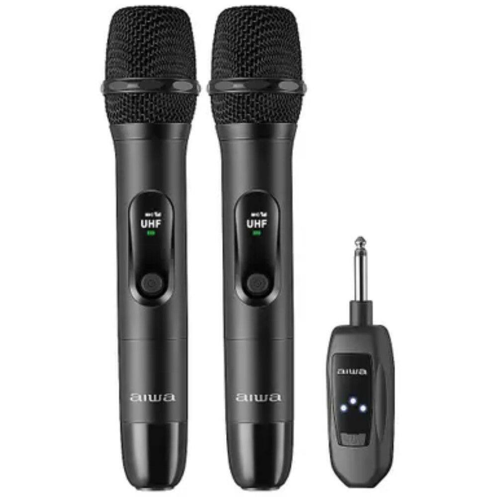 Microfone AWS-MIC-01 Dinâmico Duplo Sem Fio AIWA