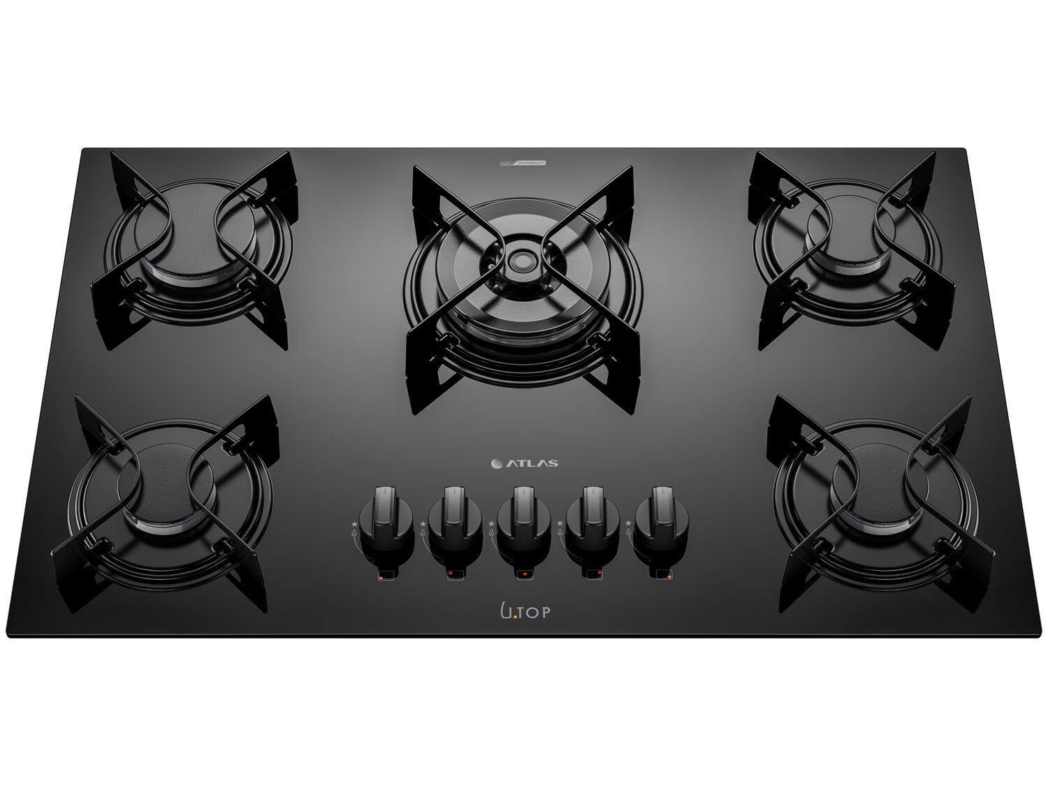 Cooktop a Gás Atlas Utop 5 Bocas Superautomático Mesa em Vidro Temperado