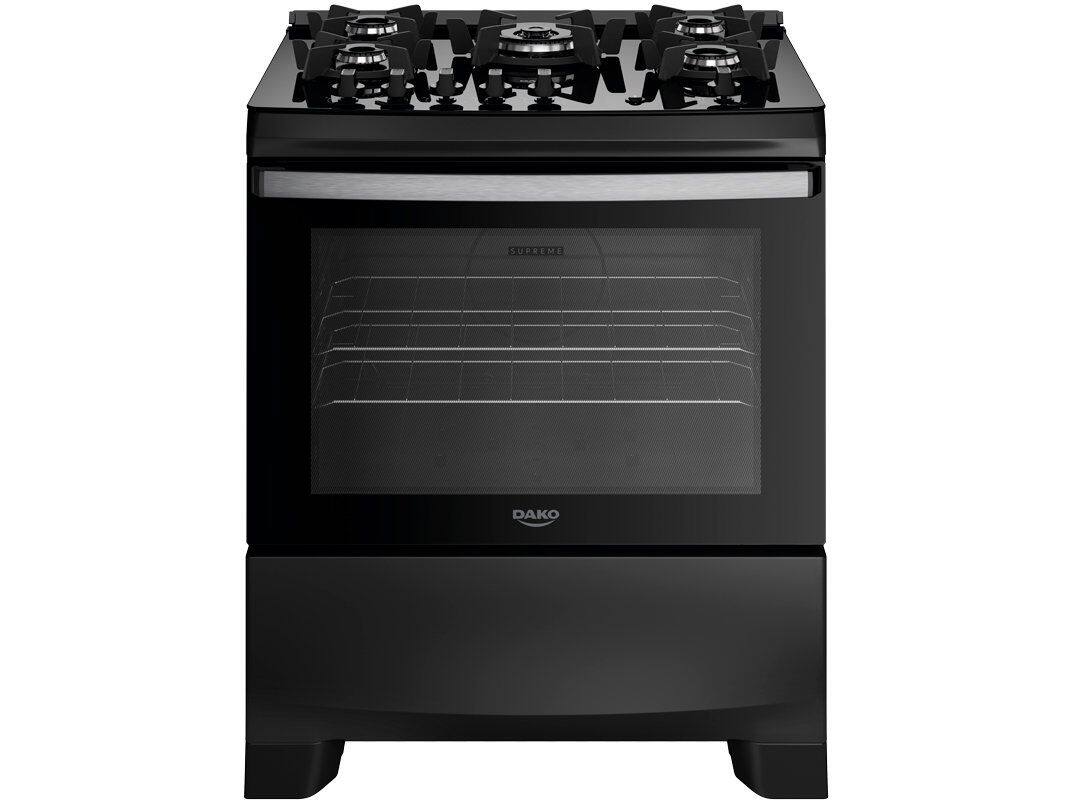 Fogão Dako Supreme Glass 5 bocas com acendimento automático mesa de vidro temperado bivolt Preto