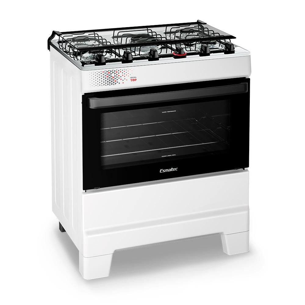 Fogão Esmaltec Ideal Top 5 Bocas 84L Bivolt Branco Mesa Inox Acendimento Automático