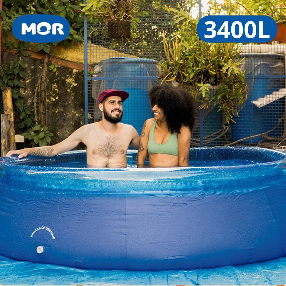 Piscina Inflável 3400 Litros Mor Azul Redonda Lona PVC Kit Reparo Splash Encher