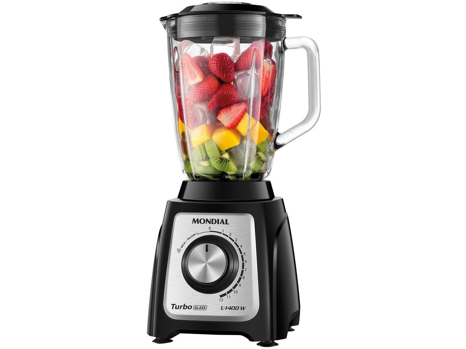 Liquidificador Turbo Glass Jarra de Vidro Mondial Preto e Inox 1400W L-1400 GI