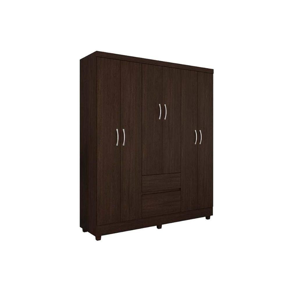 Guarda Roupa Solteiro 6 Portas e 2 Gavetas Flash II Ébano Touch - Demóbile