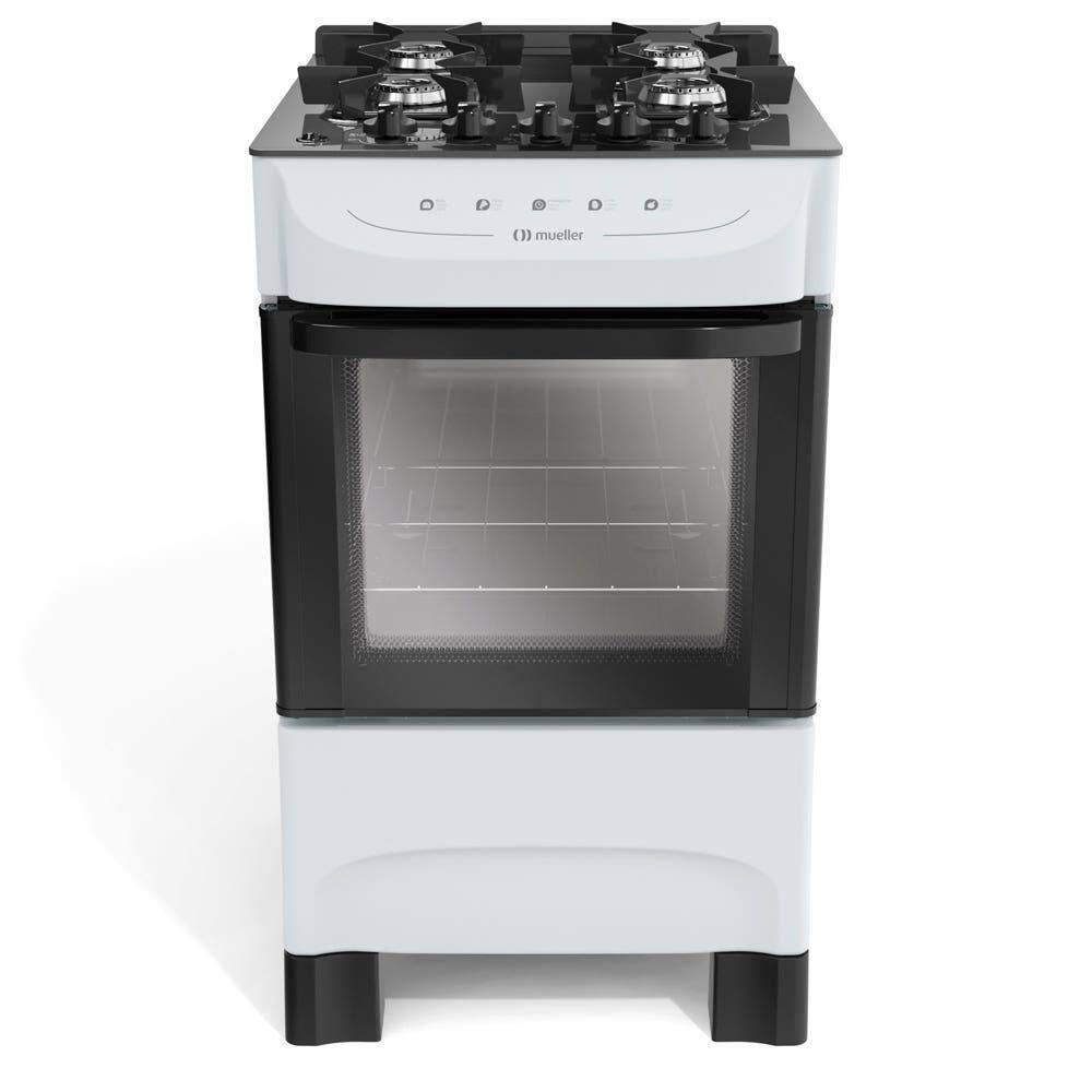Fogão 4 Bocas Mueller com Mesa de Vidro Branco