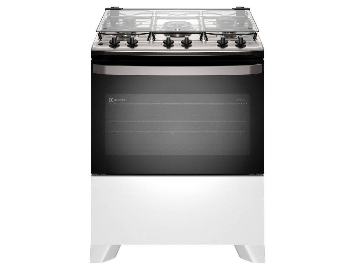 Fogão 5 bocas Electrolux Branco Efficient Mesa Inox, PerfectCook e VaporBake FE5IW