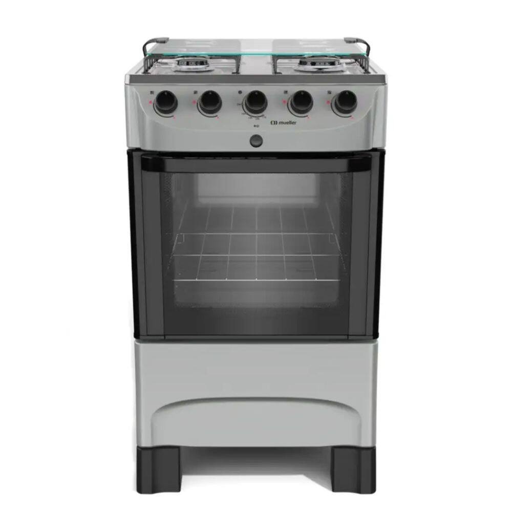 Fogão Mueller 4 Bocas, Acendimento Automático Total, Forno 48,1L Mesa Inox MFI4BB