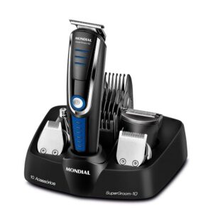 Aparador de Pelos Super Groom 10 Mondial Preto e Azul BG-03