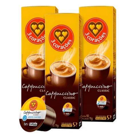 Kit 20 Cápsulas de Café Cappuccino Classic 3 Três Corações adoçado, com cacau e canela