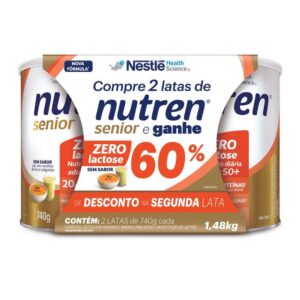 Nutren Senior Zero Lactose Sem Sabor Ganhe 60% de Desconto na Segunda Unidades Latas de 740g cada