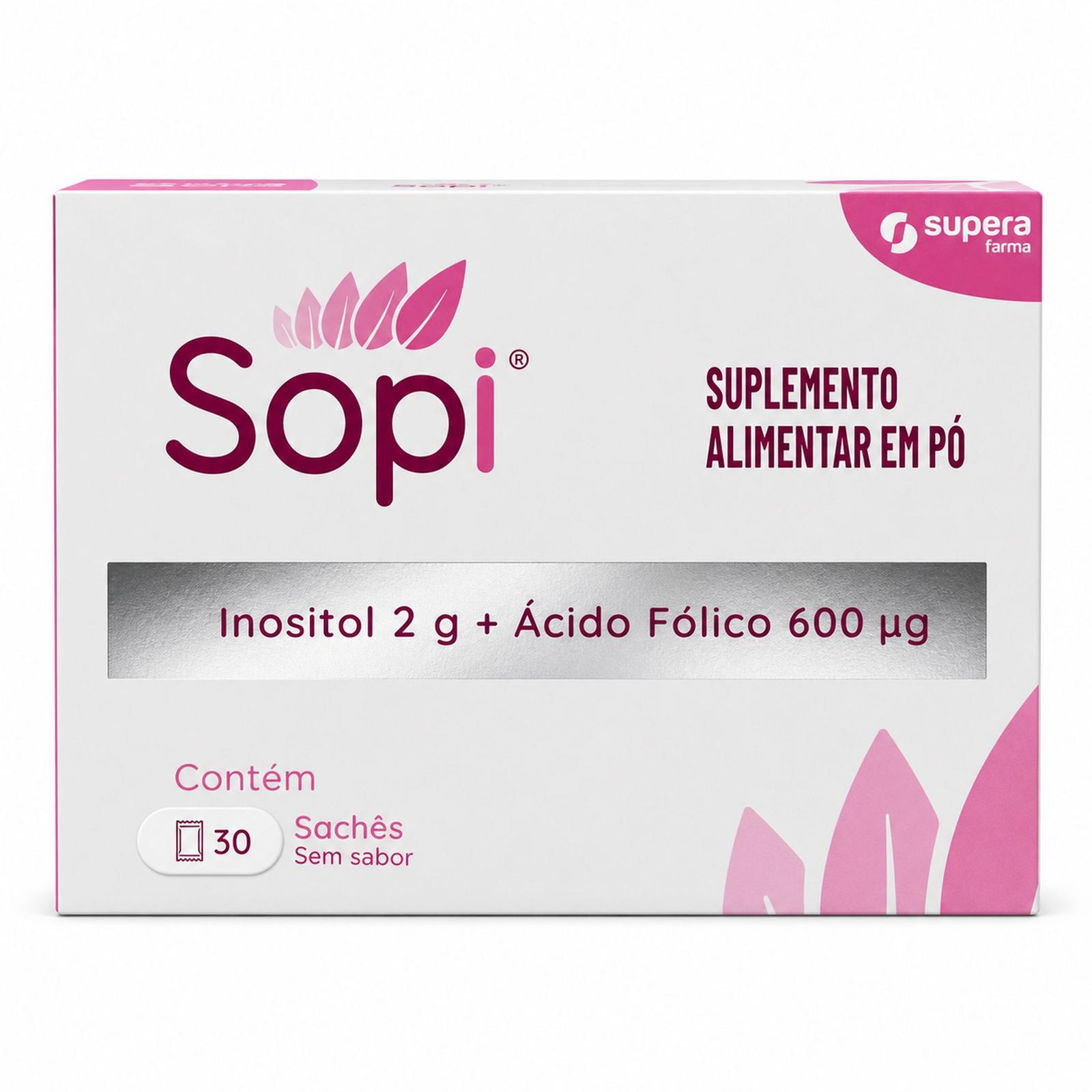 Supera Sopi Inositol 2 g e Ácido Fólico 600 mcg Suplemento Alimentar em Pó Sem Sabor 30 Sachês