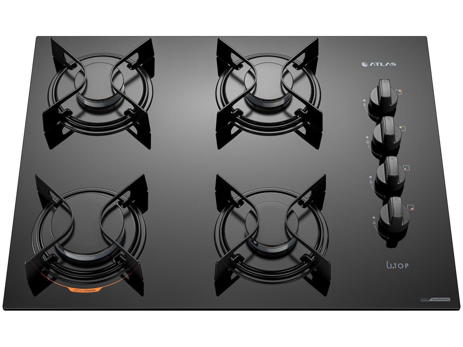 Cooktop a Gás Atlas Utop 4 Bocas Superautomático Mesa em Vidro Temperado