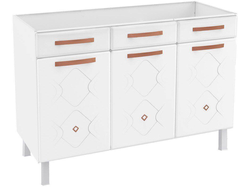 Balcão de Cozinha Mirage New Aço p/Pia 3 Portas e 2 Gavetas s/Tampo 120cm Branco - Telasul
