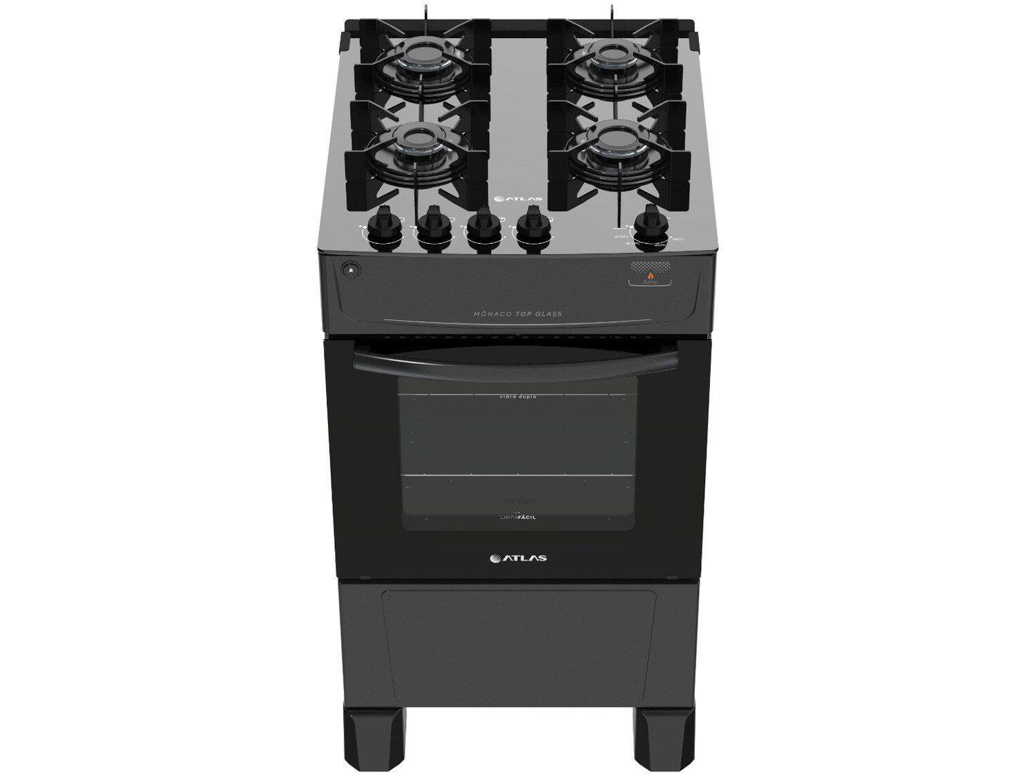 Fogão a Gás Atlas Monaco Top Glass 4 Bocas Piso Acendimento Automático