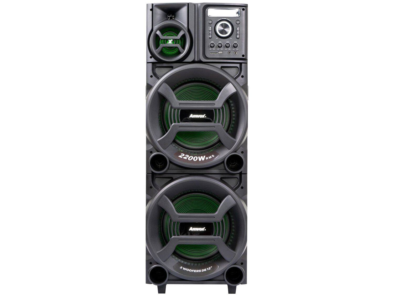 Caixa De Som Amplificada Amvox ACA 2201 PESADÃO ll 2 Woofer ALTO FALANTE 12" Bivolt SFM