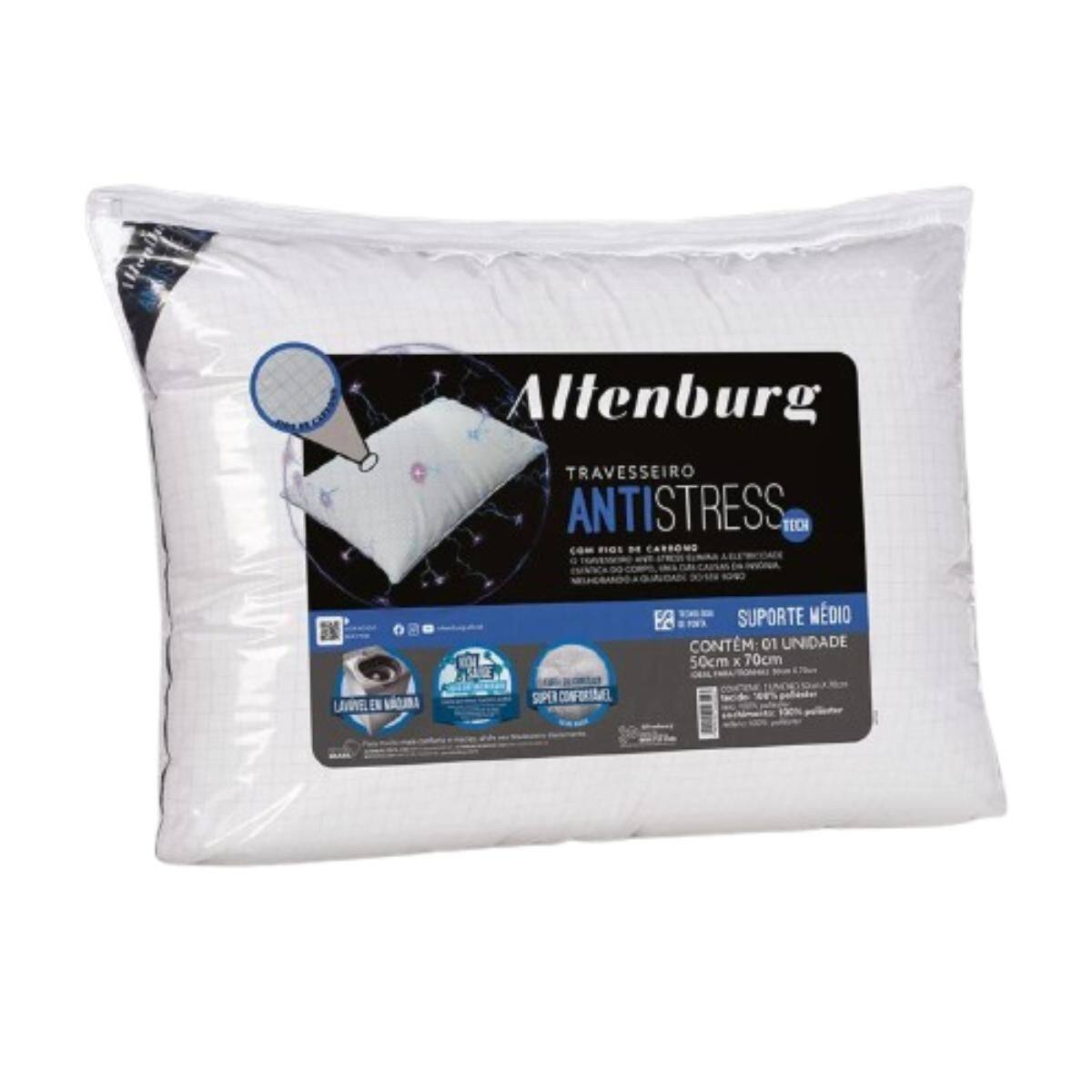 Travesseiro Altenburg Antistress Suporte Médio Tech 50x70 Cor:Branco