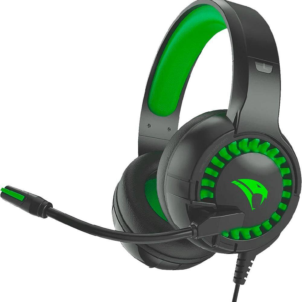 Headset Gamer Viper Pro Python LED Verde com Microfone USB Preto
