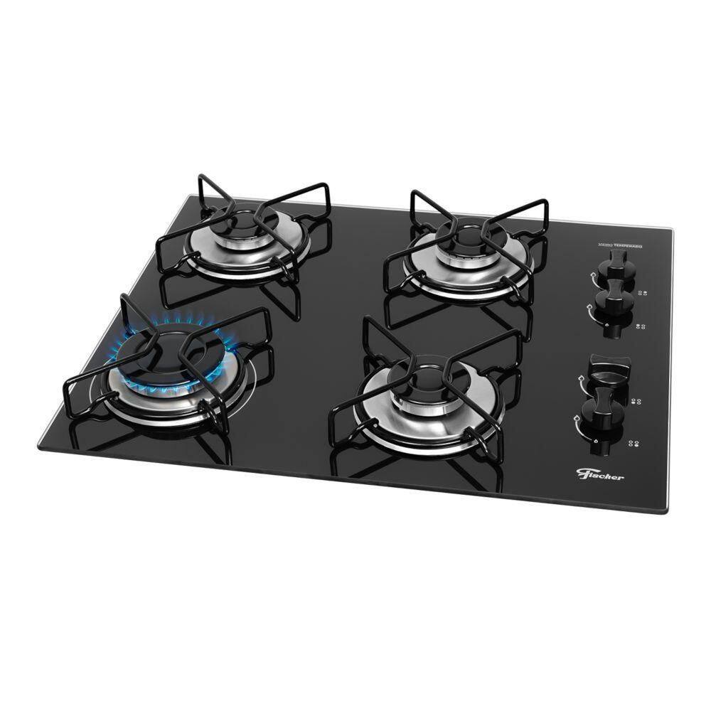Fogão Cooktop a Gás Fischer Fit Line 36350-102675 4 Bocas Mesa Vidro Acendimento Automático Bivolt