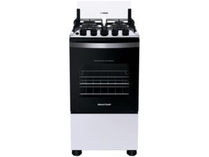 Fogão Brastemp 4 Bocas Automático Mesa em Aço Inox Forno 61L BFO4NBBUNA Branco Bivolt