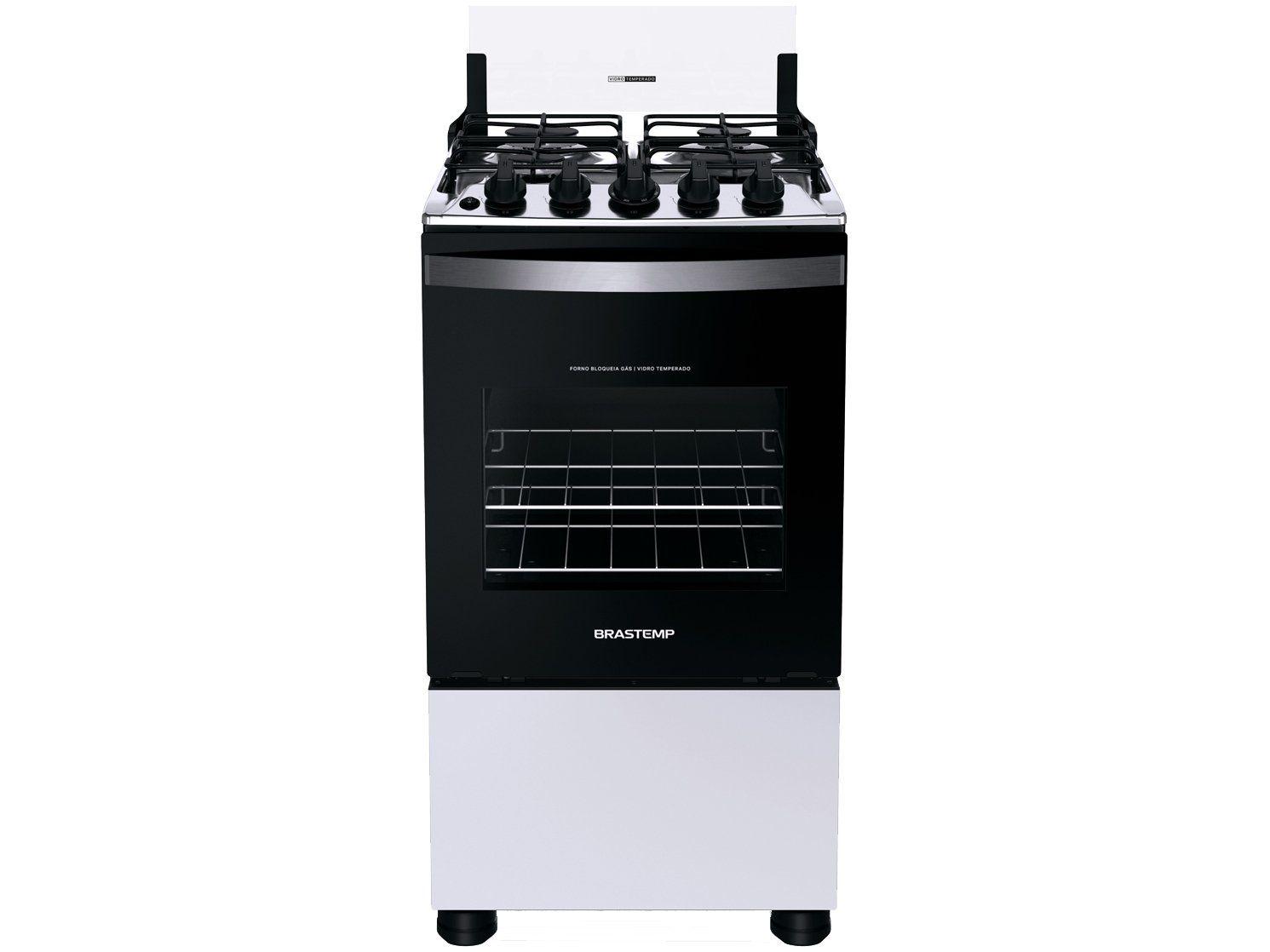 Fogão Brastemp 4 Bocas Automático Mesa em Aço Inox Forno 61L BFO4NBBUNA Branco Bivolt